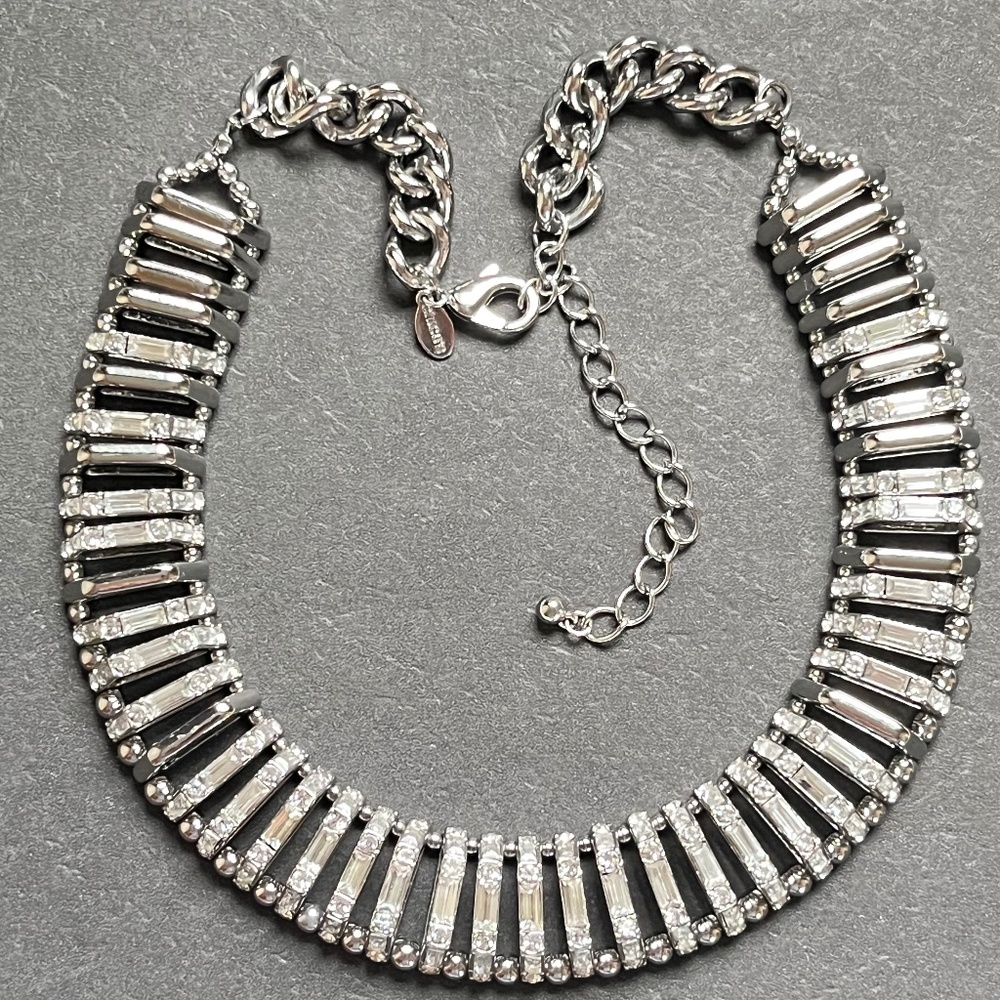CHICO's Necklace Statement Rhinestone & Silver Choker/Princess - Picture 5 of 9